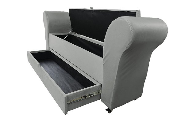 Recamier Puff Baú Sapateira Com Braços e Gaveta 1,38 cm Para Cama Box Padrão - Cinza