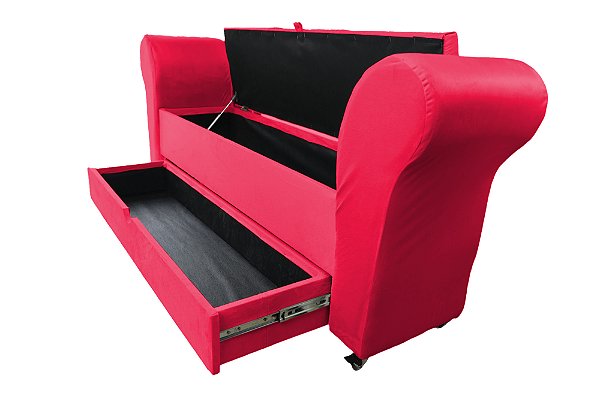 Recamier Puff Baú Sapateira Com Braços e Gaveta 1,38 cm Para Cama Box Padrão - Rosa Pink