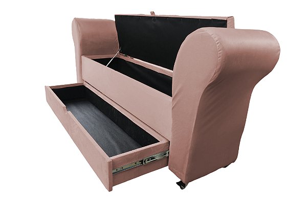 Recamier Puff Baú Sapateira Com Braços e Gaveta 1,38 cm Para Cama Box Padrão - Rose Claro
