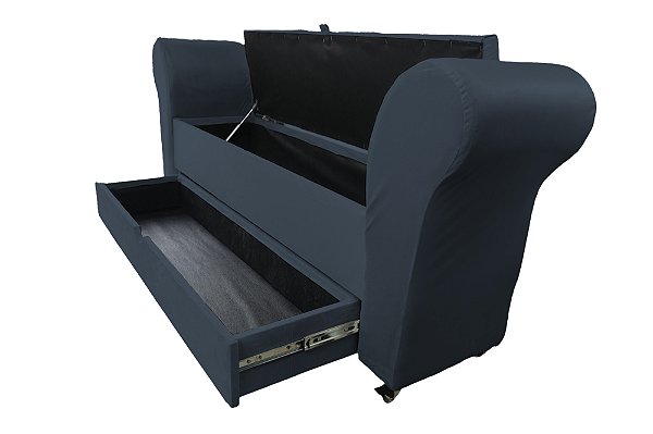 Recamier Puff Baú Sapateira Com Braços e Gaveta 1,38 cm Para Cama Box Padrão - Cinza Escuro