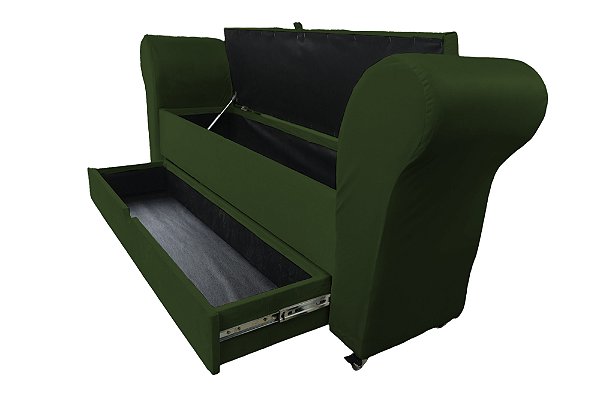 Recamier Puff Baú Sapateira Com Braços e Gaveta 1,38 cm Para Cama Box Padrão - Verde