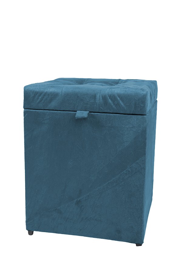 Puff Baú Quadrado Estofado 1 lugar 40x40cm - Azul Aço