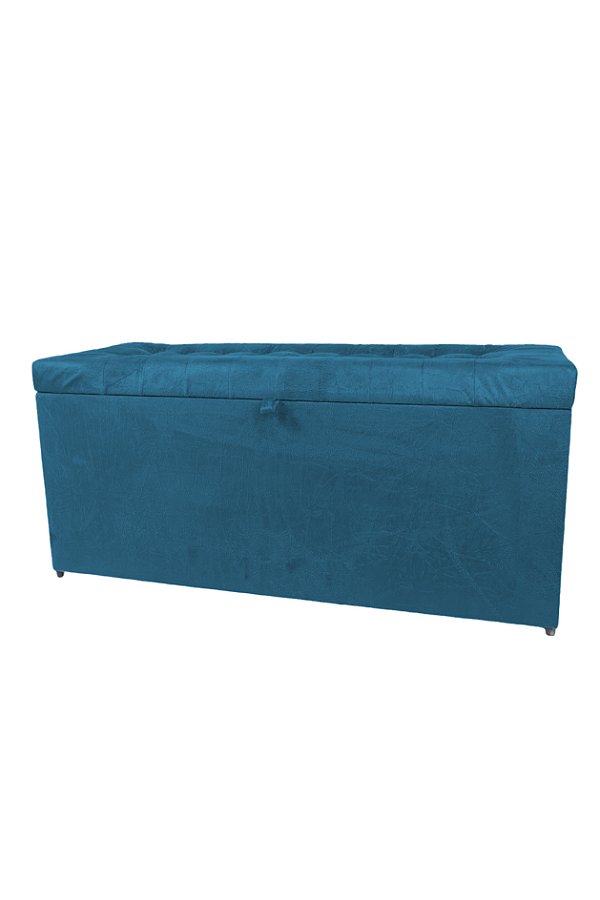 Puff Baú Estofado Retangular 1 Metro Para Sala, Quarto e Recepção - Azul Aço