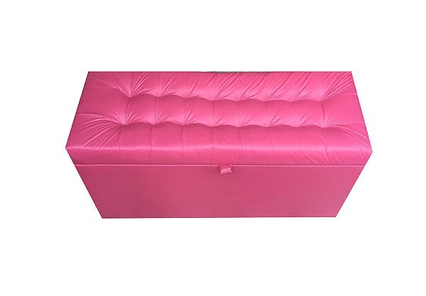 Puff Baú Estofado Retangular 1 metro Para Sala, Quarto e Recepção - Rosa Pink Corino