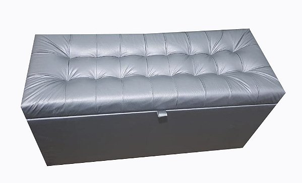 Puff Baú Estofado Retangular 1 metro Para Sala, Quarto e Recepção - Cinza Corino