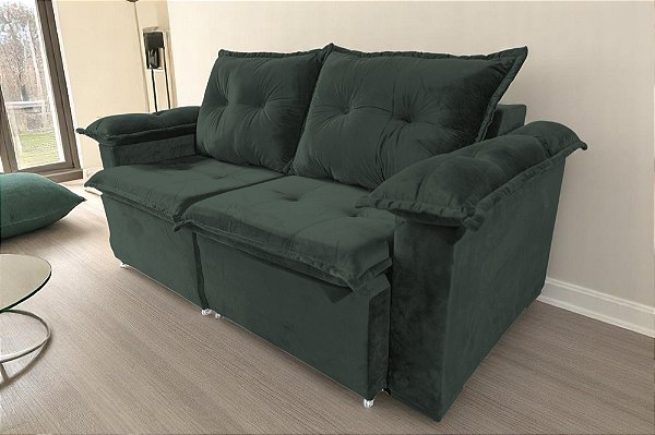 Sofá Barcelona 2 lugares Retrátil com Braço Almofadado 1,40 - Verde