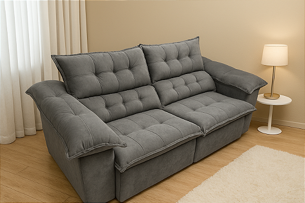 Sofá Retrátil e Reclinável  3 Lugares Londres 2 metros Cinza Veludo