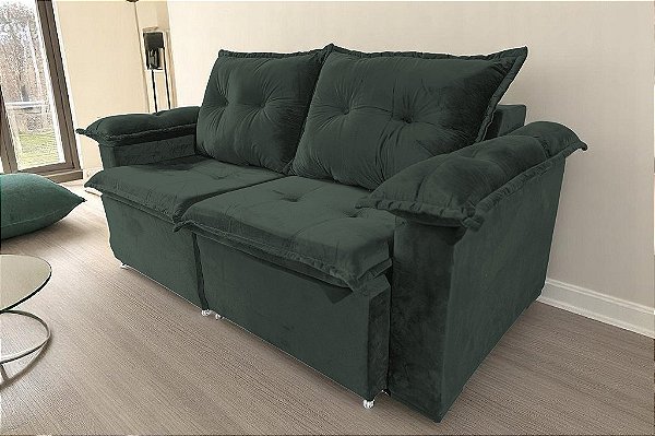 Sofá Barcelona 3 lugares Retrátil com Braço Almofadado 1,80m - Verde Veludo
