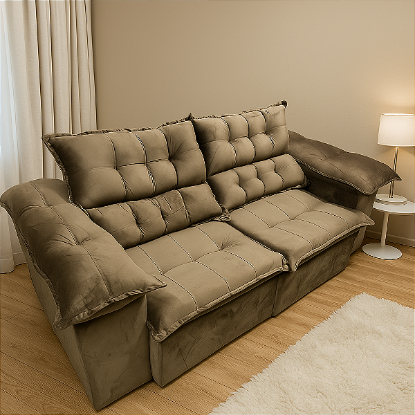 Sofá Retrátil e Reclinável  3 Lugares Londres 2 metros - Marrom Veludo