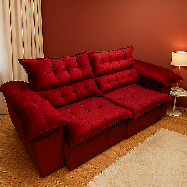 Sofá Retrátil e Reclinável  3 Lugares Londres 2 metros - Vinho Veludo