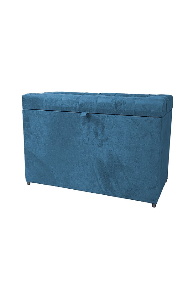 Puff Baú Retangular Estofado Com Pistão á Gás Para Sala, Quarto e recepção - Azul Aço