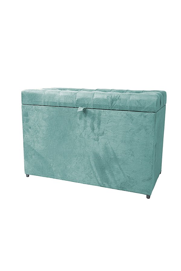 Puff Baú Retangular Estofado Com Pistão á Gás Para Sala, Quarto e recepção - Azul  Tiffany