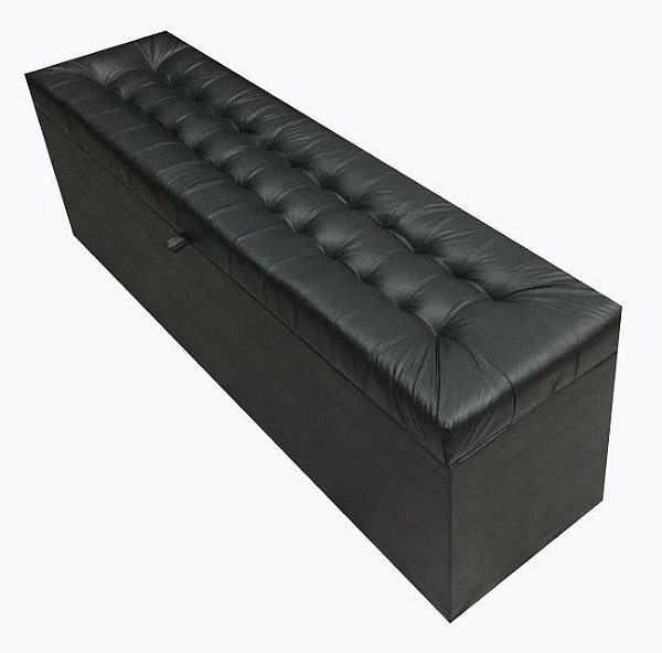 Puff Baú Julia 140 cm Para Cama de Casal Box Padrão – Preto Corino
