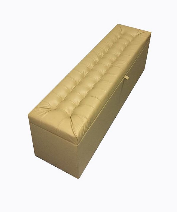 Puff Baú Laís 160 cm Para Cama de Casal Queen Size - Bege Escuro Corino