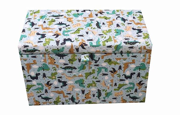 Puff Baú Retangular Infantil Guarda Brinquedos Com Pistão á gás - Dinossauros