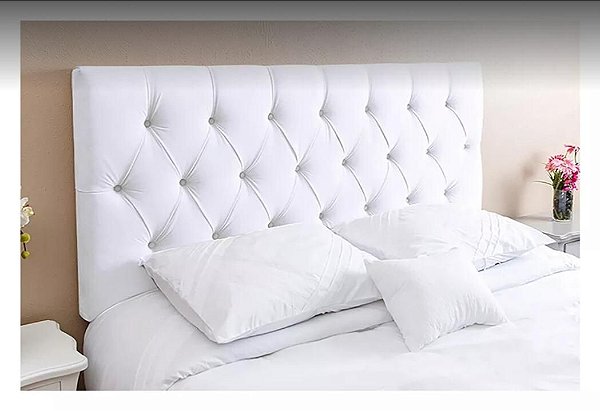 Cabeceira painel capitonê para cama box Queen Size 1,60 cm - Branco Corino