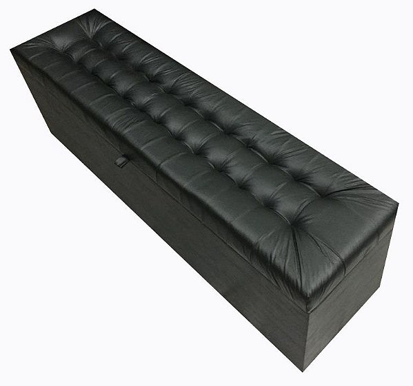 Puff Baú Laís 160 cm Para Cama de Casal Queen Size - Preto Corino