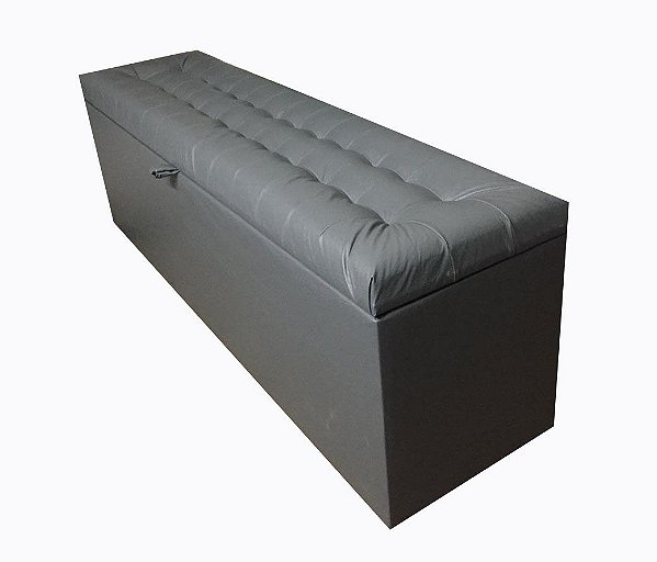 Puff Baú Laís 160 cm Para Cama de Casal Queen Size - Cinza Corino