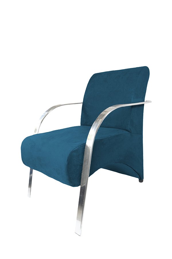 Poltrona Decorativa Com Braços em Alumínio Para Sala, Recepção e Escritórios - Azul