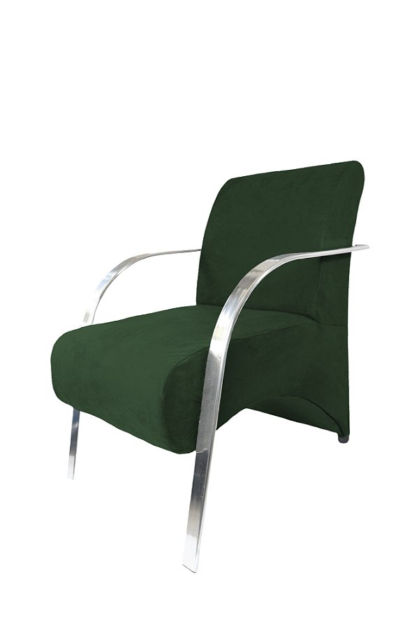 Poltrona Decorativa Com Braços em Alumínio Para Sala, Recepção e Escritórios - Verde