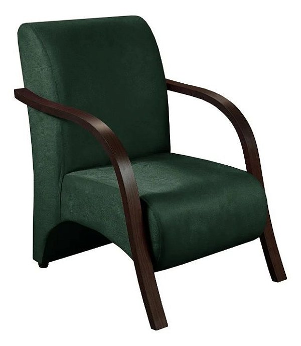 Poltrona Decorativa Com Braços em Madeira Para Sala, Recepção e Escritórios - Verde