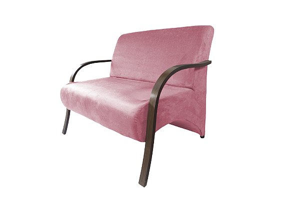 Poltrona Namoradeira 2 Lugares Com Braços em Madeira Para Sala, Recepção e Escritórios - Rosa Claro