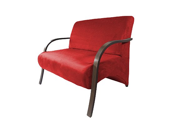 Poltrona Namoradeira 2 Lugares Com Braços em Madeira Para Sala, Recepção e Escritórios - Vermelho