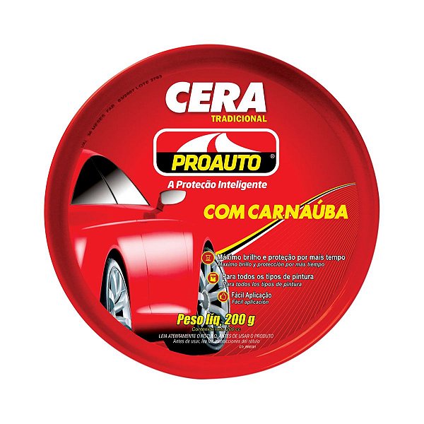 Cera Automotiva Tradicional Pasta Com Carnaúba Proauto 200g