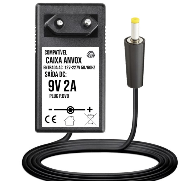 Carregador Caixa De Som Anvox 9v 2a Pino Amarelo Fino