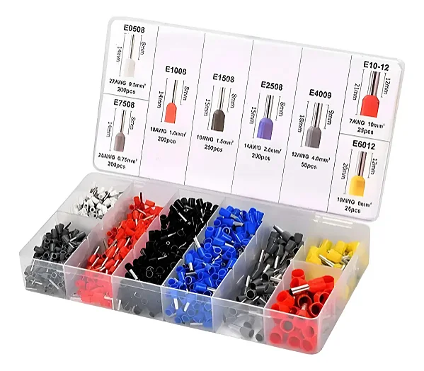 Kit 1200 Terminais Ilhós Tubular Isolado Misto Elétrico
