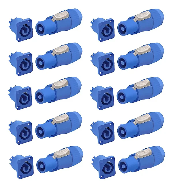 Kit 10 Conector Powercon Macho E Fêmea Azul 20a