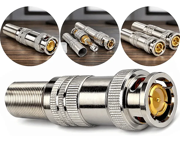 Conector Bnc Com Mola Parafuso 6mm Gold Camera Cftv Dvr