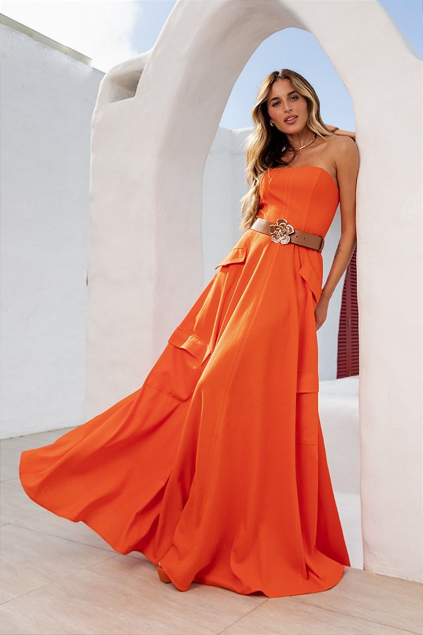 VESTIDO LONGO SEM ALCA BOLSOS