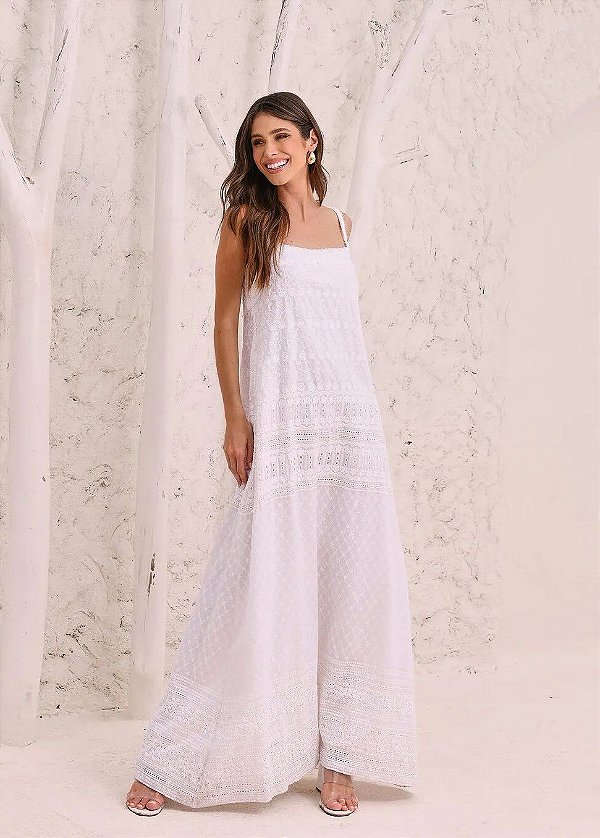 VESTIDO OFF WHITE LONGO BORDADO