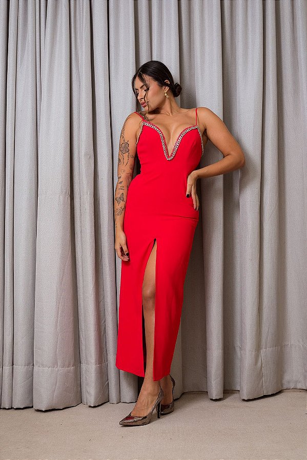 VESTIDO MIDI ALFAIATARIA COM DECOTE CAVADO