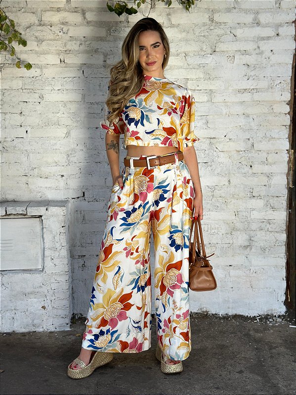 CALÇA PANTALONA FLORAL MAJESTOSO
