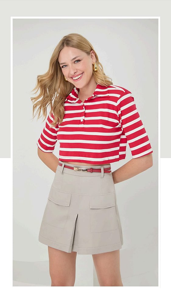 BLUSA MANGA CURTA COM GOLA