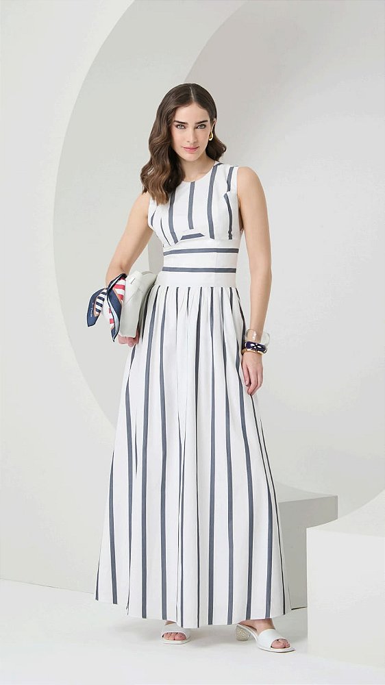 VESTIDO LISTRADO COM BOLSOS