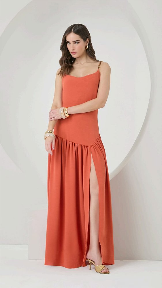 VESTIDO LONGO ALÇAS BORDADAS
