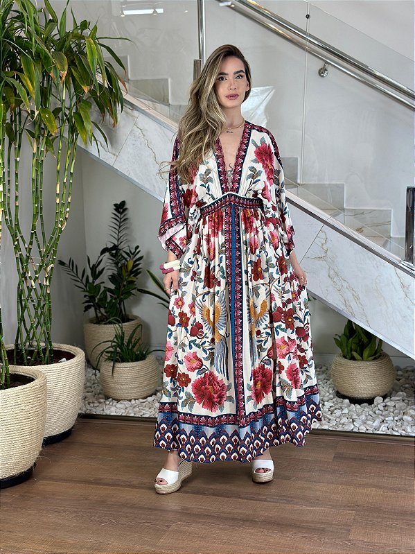 VESTIDO LONGO FLOR EM MOSAICO