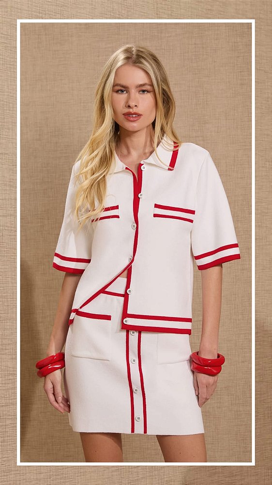CONJUNTO TRICOT CAMISA E SAIA