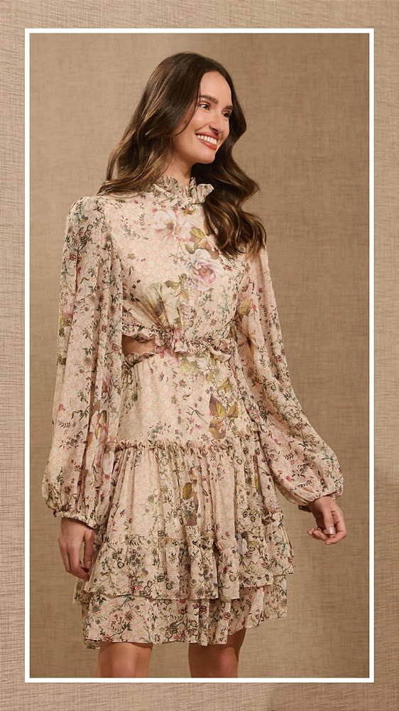 VESTIDO CURTO MANGA LONGA BABADINHOS