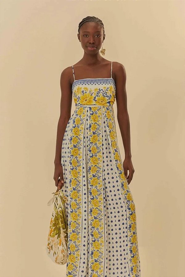 VESTIDO LONGO PREGAS AZULINA