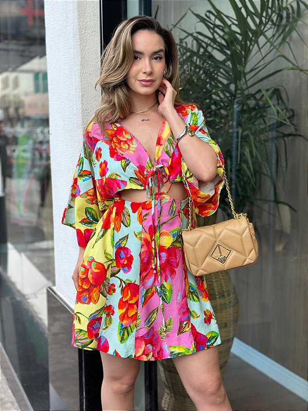 VESTIDO CURTO PATCH FLOR CEU