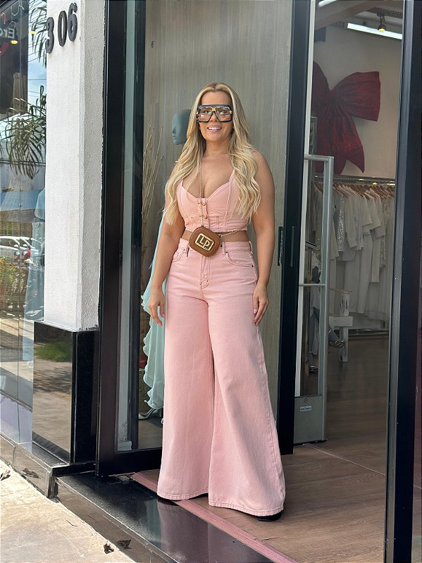 CALÇA SARJA LOOSE ROSA BISNE