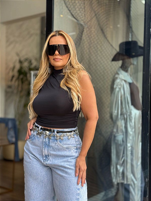 BLUSA FEMININA GOLA ALTA COM FRANZIDOS