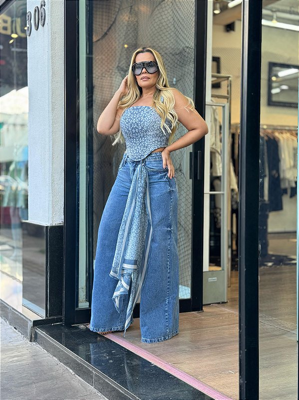 CALÇA JEANS PANTALONA COM F