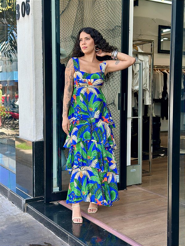 VESTIDO LONGO BABADOS ILHA DA NOITE