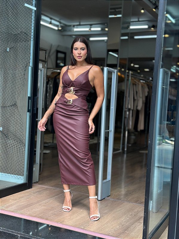 VESTIDO FEMININO HIPER MIDI COM FIVELA