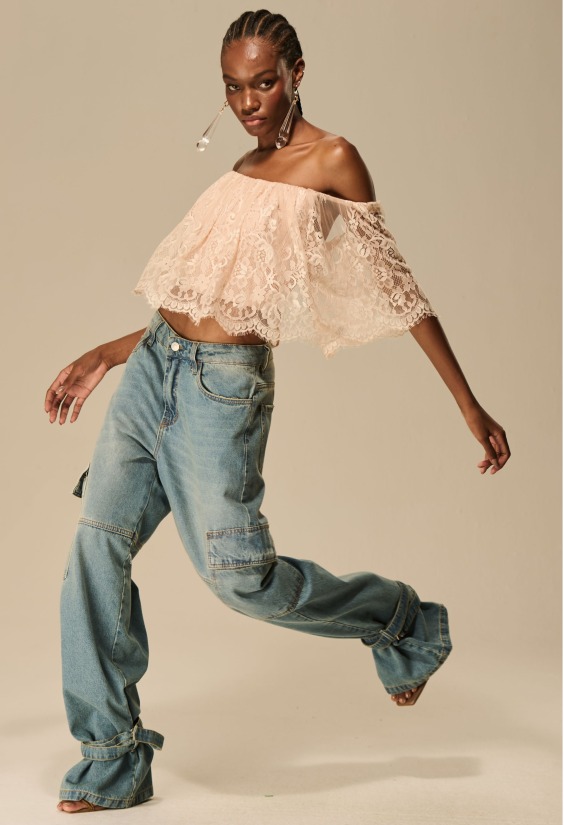 CALÇA JEANS CARGO AMARRAÇÃO BARRA